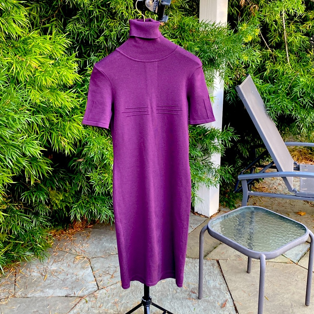 VERSACE Knit Turtle Neck Bodycon Midi Sweater Plum Dress IT Sz 38